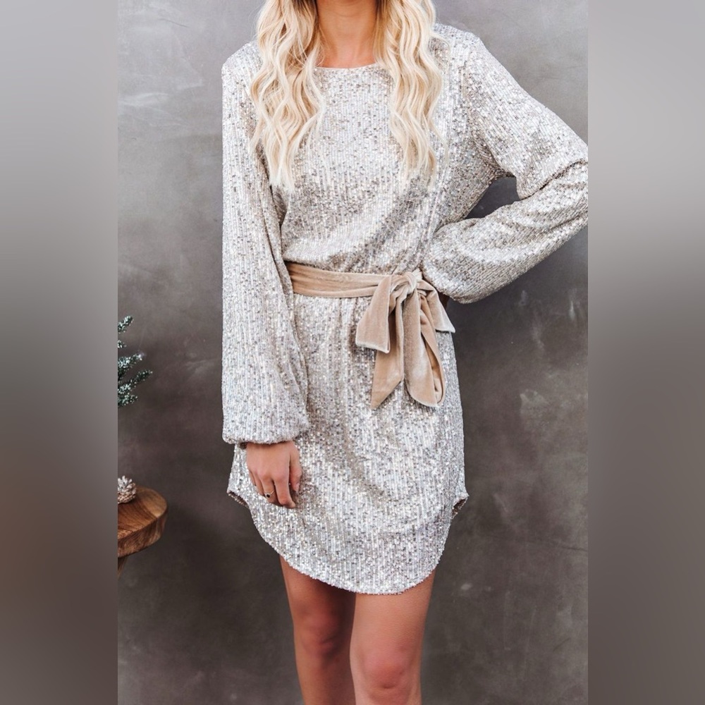 Better Than A Gift Sequin Tie Dress